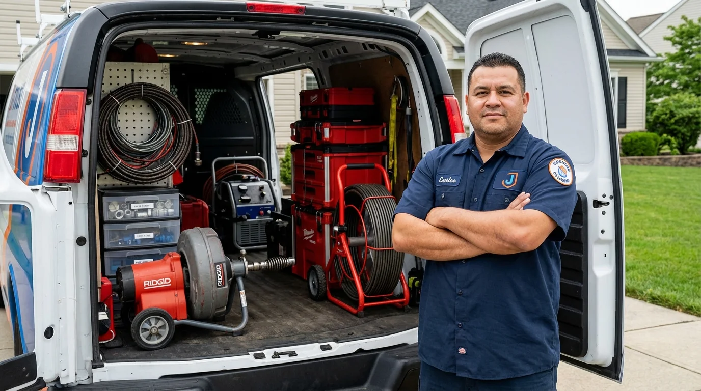 Professional drain cleaning equipment and Johns Plumbing LLC plumber in Northampton
