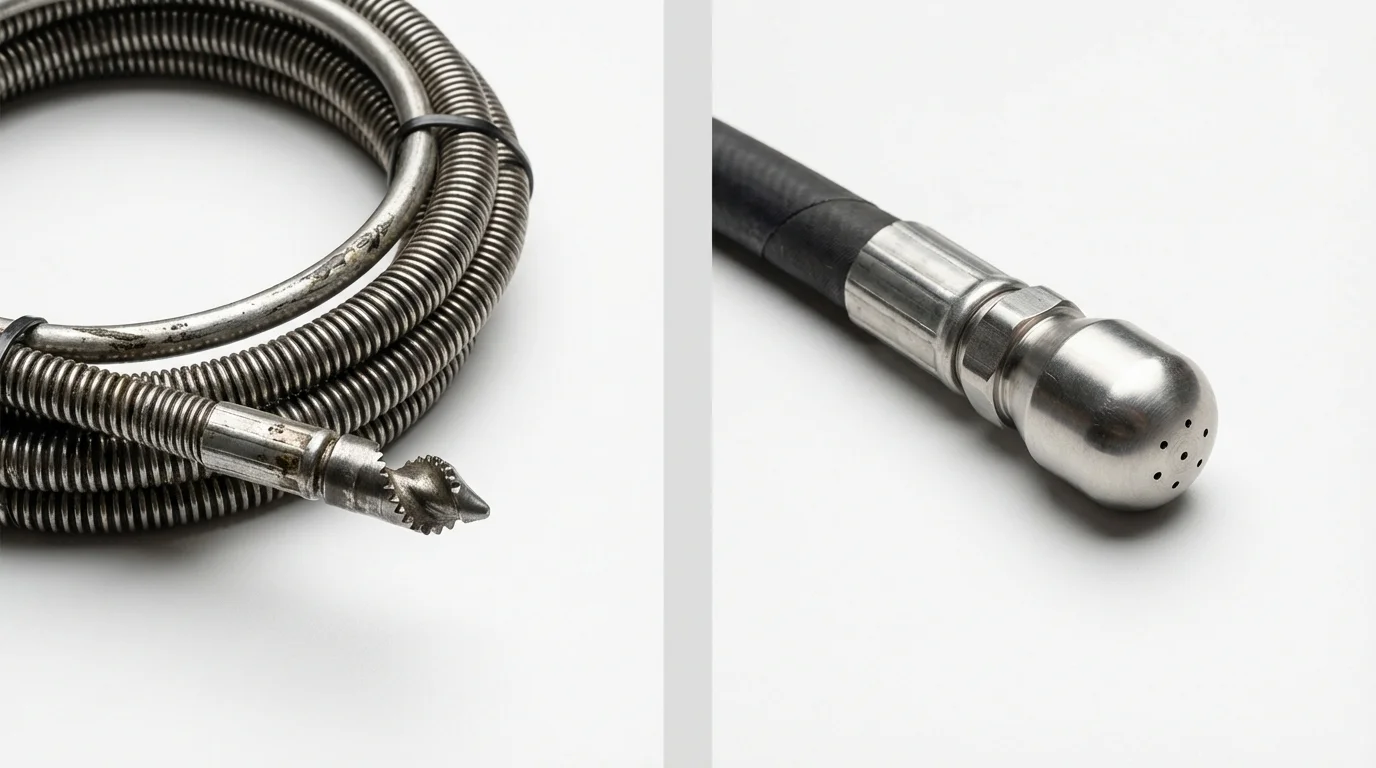 Drain snake cable and hydro jetting nozzle used for drain cleaning in Northampton, PA