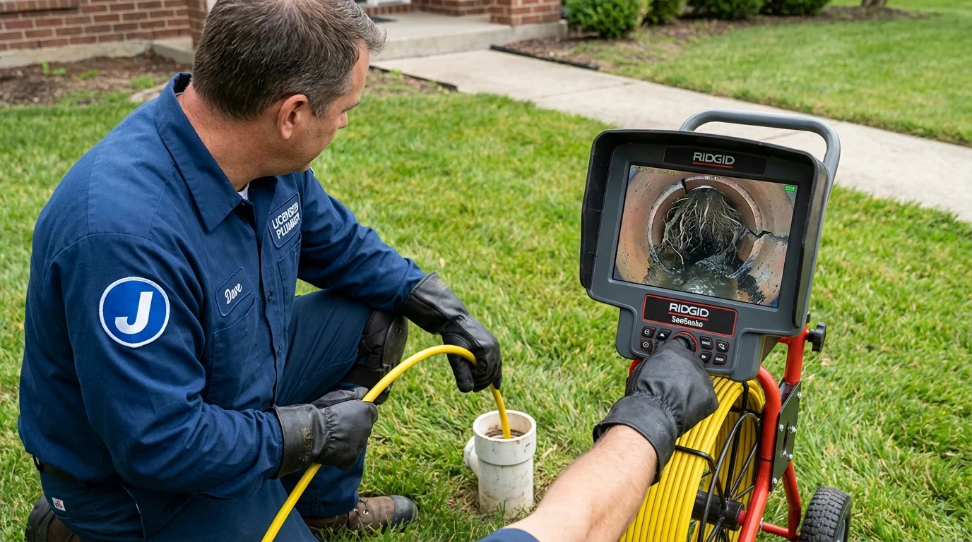 Sewer camera inspection being performed by Johns Plumbing LLC in Northampton