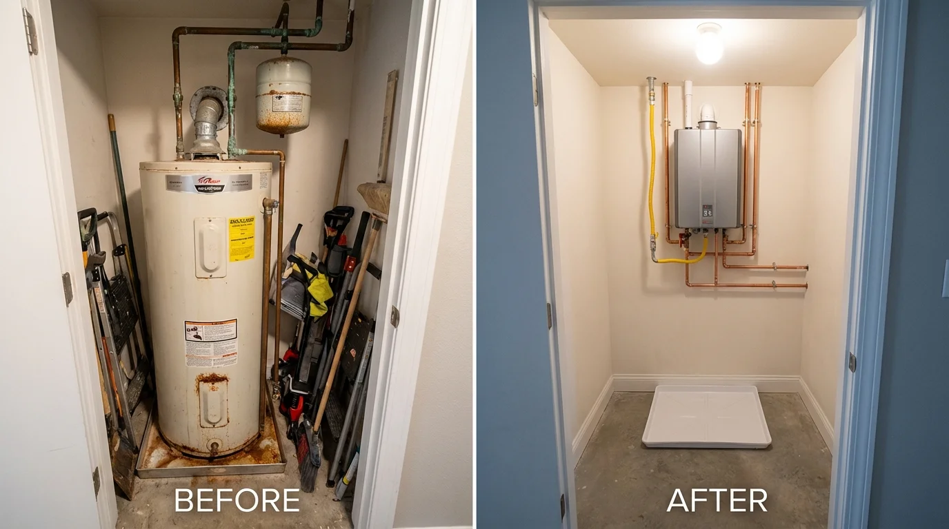 Tank water heater versus wall-mounted tankless unit comparison for Northampton, PA homeowners