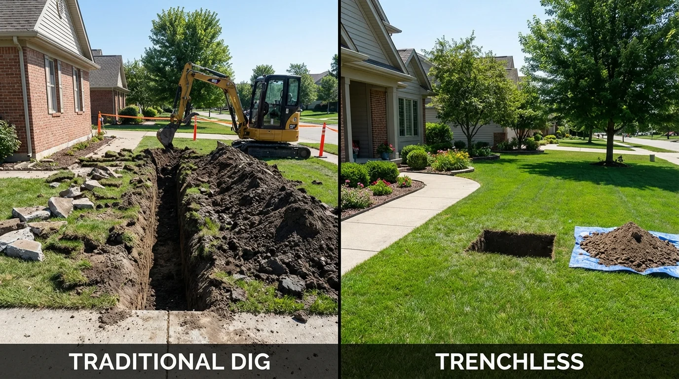 Trenchless sewer repair with minimal yard damage versus traditional excavation in Northampton, PA